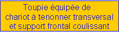 Zone de Texte: Toupie équipée de :chariot à tenonner transversalet support frontal coulissant
